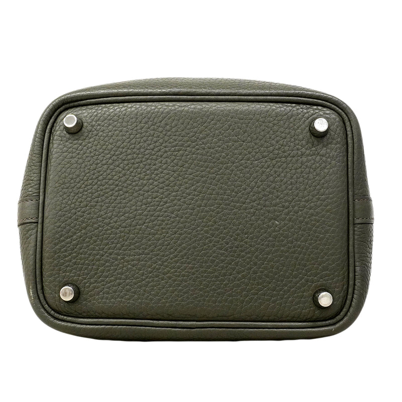 【6fa0380】エルメス ハンドバッグ ピコタンロックPM トリヨンクレマンス オリーブグリーン シルバー金具 T刻印【中古】レディース