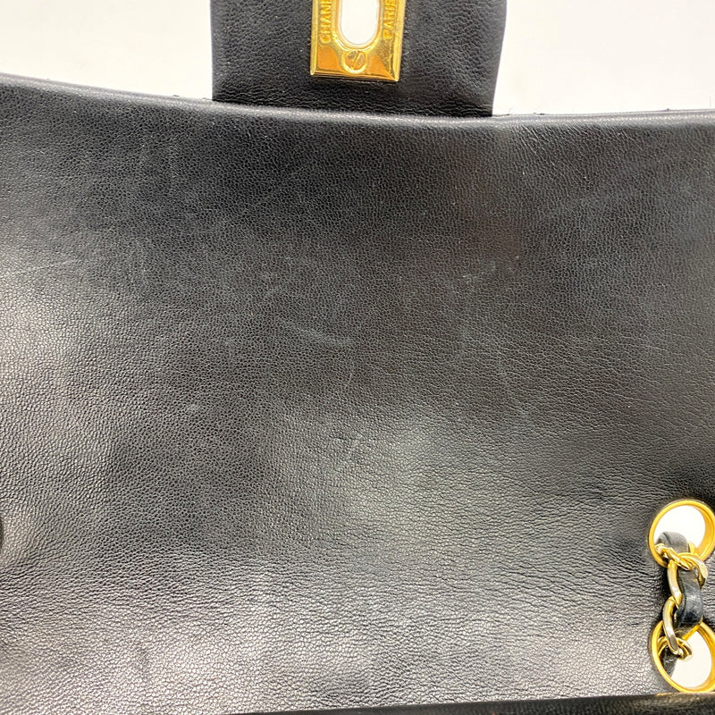 【6fa0391-h】シャネル ショルダーバッグ マトラッセ Wフラップ Wチェーン ラムスキン ブラック ゴールド金具【中古】レディース