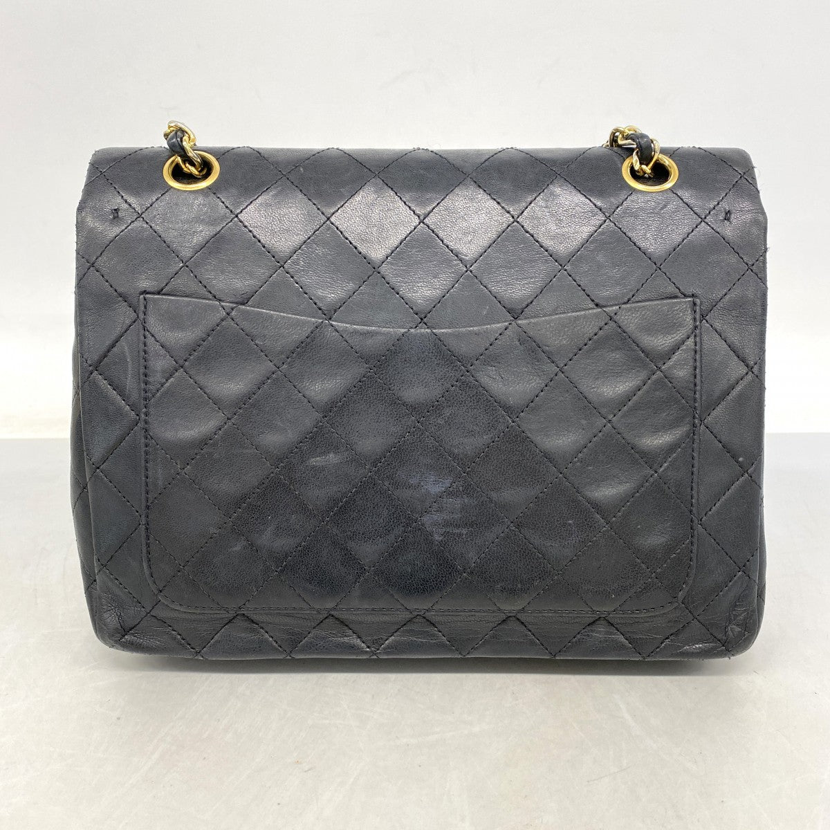 【6fa0391-h】シャネル ショルダーバッグ マトラッセ Wフラップ Wチェーン ラムスキン ブラック ゴールド金具【中古】レディース