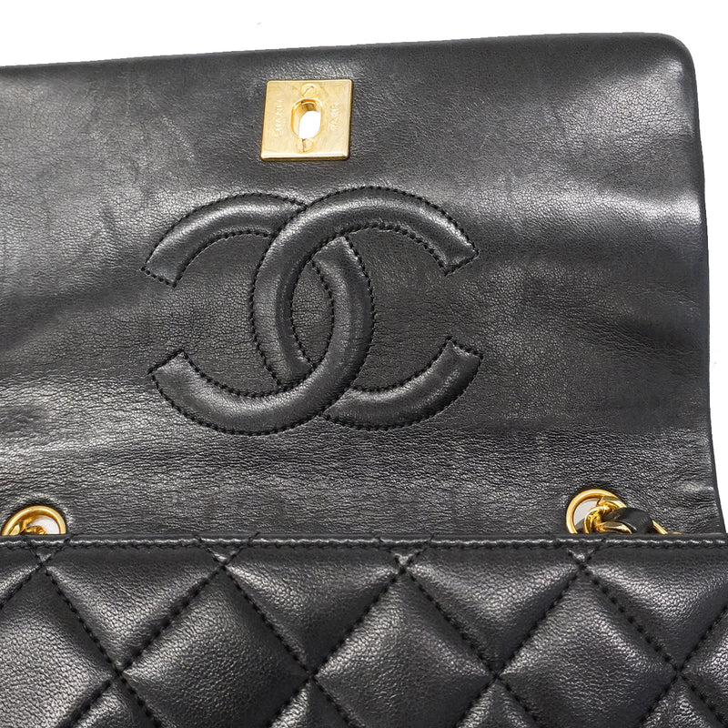 【6fa0399-k】シャネル ショルダーバッグ マトラッセ チェーンショルダー ラムスキン ブラック ゴールド金具【中古】レディース