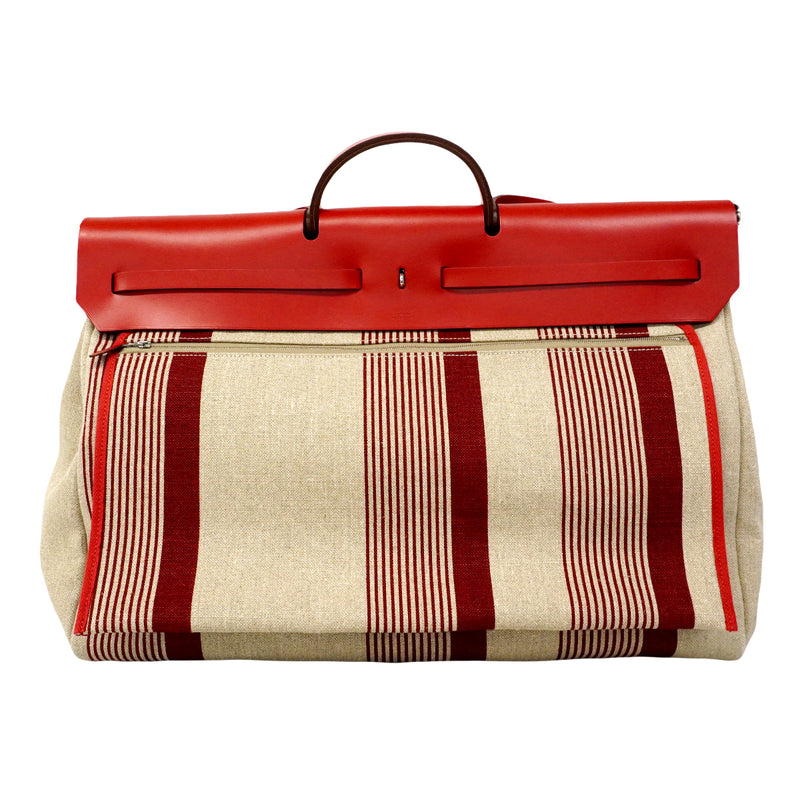 【6fa0414】エルメス ハンドバッグ エールバックジップGM キャンバス レッド シルバー金具 D刻印【中古】レディース