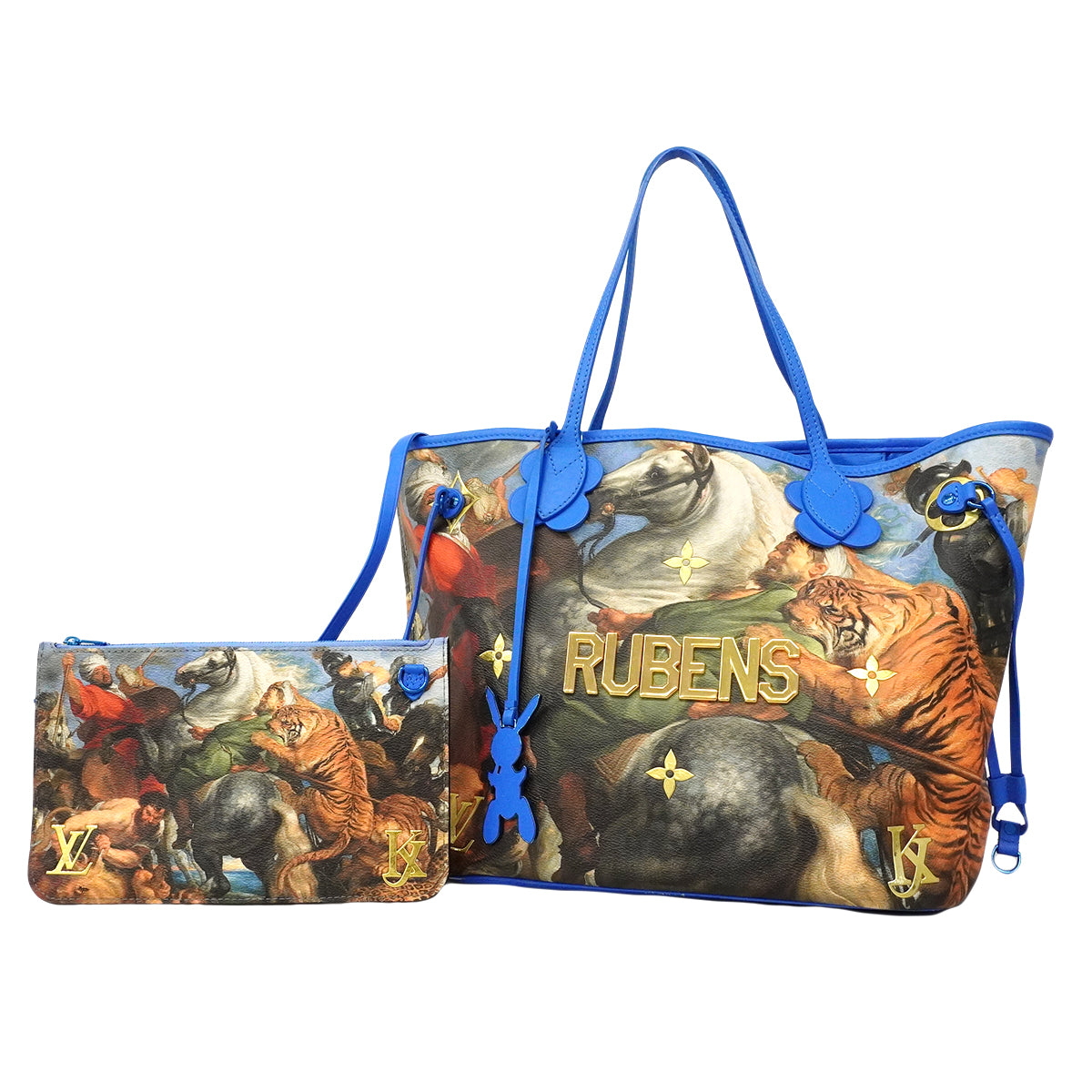 【6fa0415-k】ルイヴィトン トートバッグ マスターズコレクション ネヴァーフルMM M43317 ブルー マルチカラー【中古】レディース