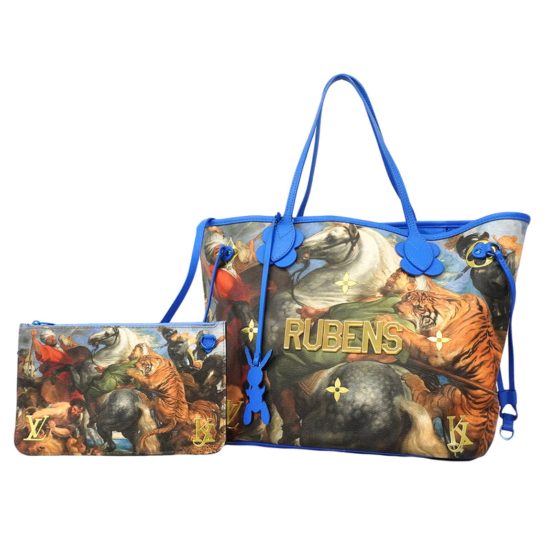 【6fa0415-k】ルイヴィトン トートバッグ マスターズコレクション ネヴァーフルMM M43317 ブルー マルチカラー【中古】レディース