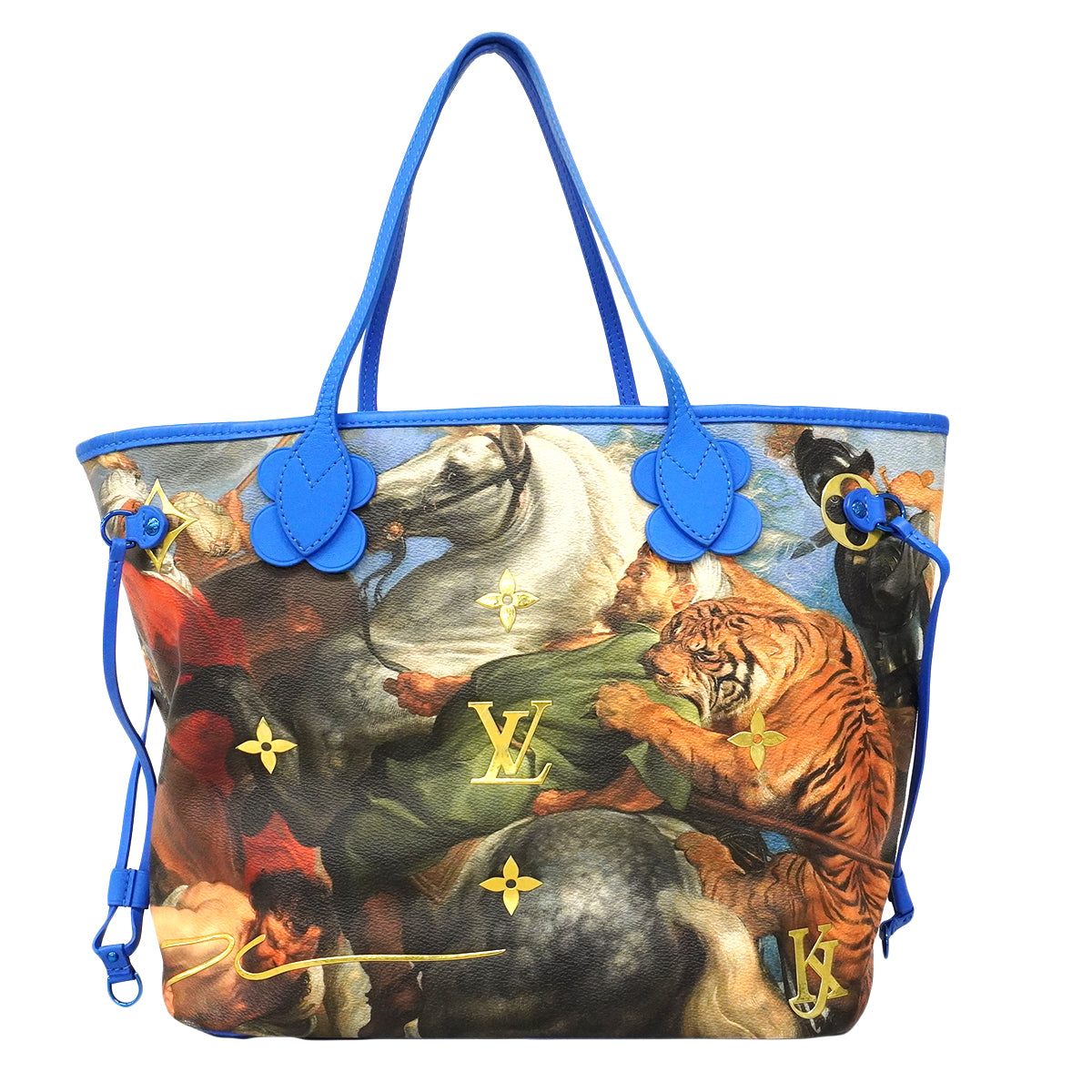 【6fa0415-k】ルイヴィトン トートバッグ マスターズコレクション ネヴァーフルMM M43317 ブルー マルチカラー【中古】レディース