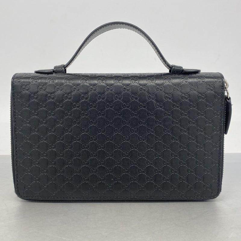 【6fa0448-k】グッチ 長財布 マイクログッチシマ 449246 レザー ブラック シルバー金具【中古】メンズ