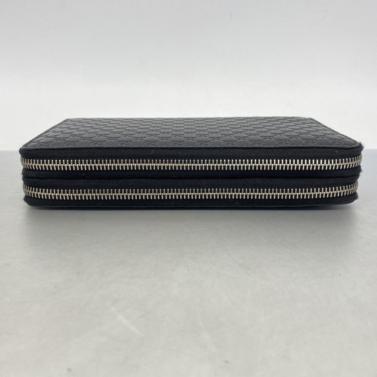 【6fa0448-k】グッチ 長財布 マイクログッチシマ 449246 レザー ブラック シルバー金具【中古】メンズ