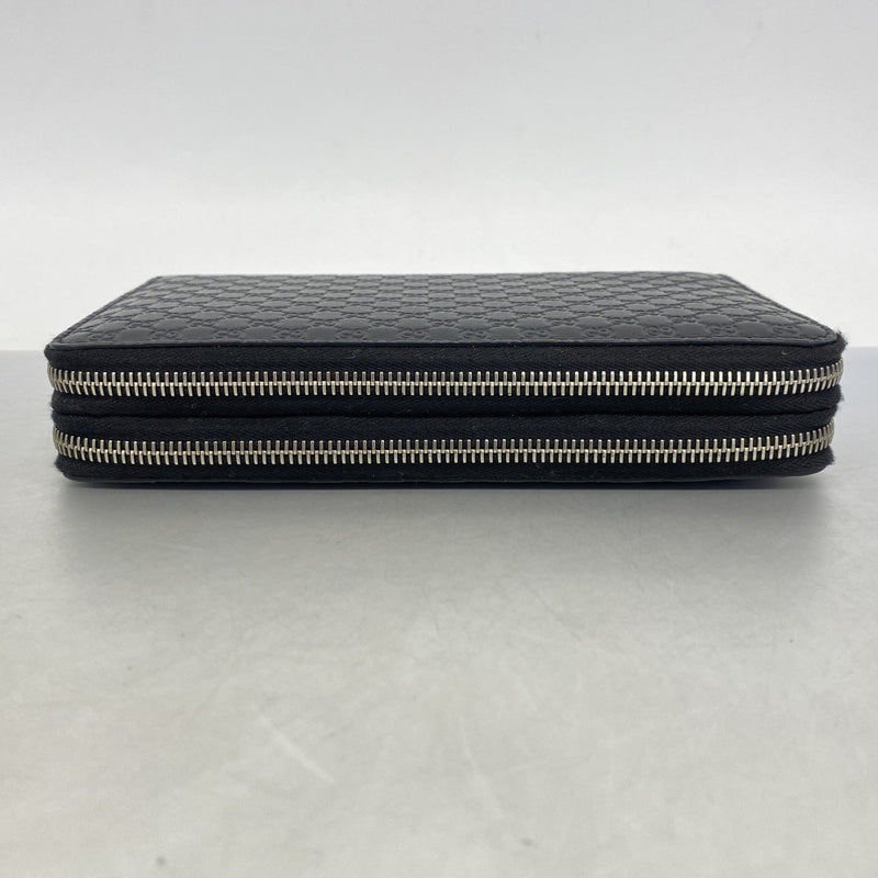 【6fa0448-k】グッチ 長財布 マイクログッチシマ 449246 レザー ブラック シルバー金具【中古】メンズ