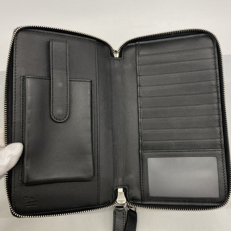 【6fa0448-k】グッチ 長財布 マイクログッチシマ 449246 レザー ブラック シルバー金具【中古】メンズ