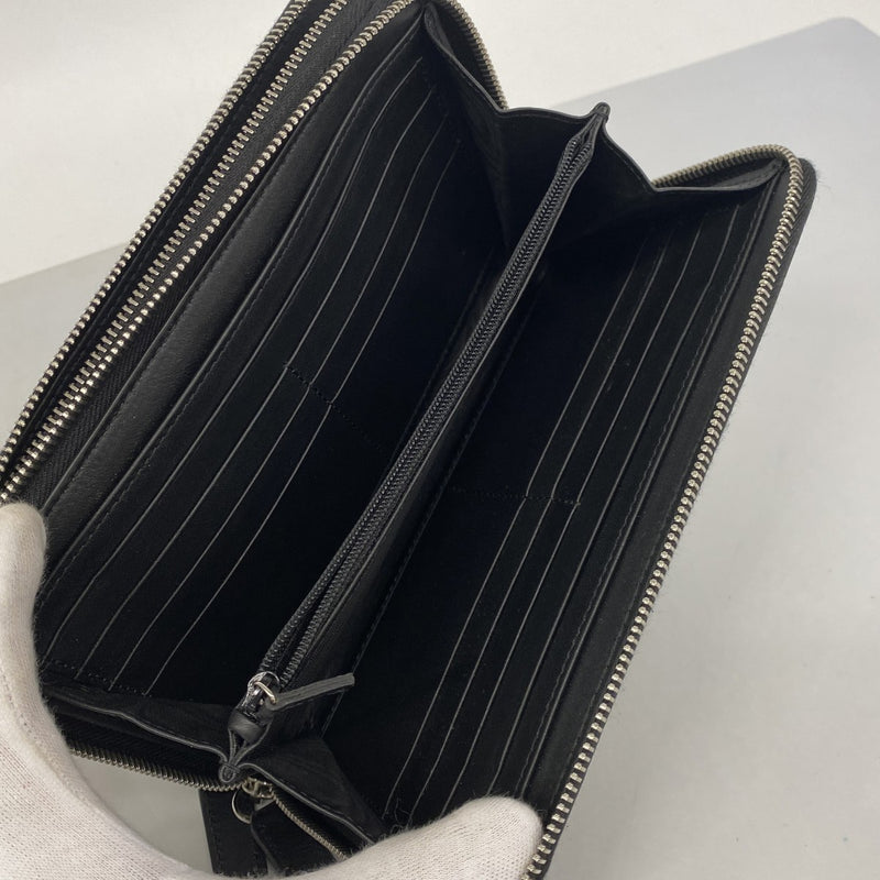 【6fa0448-k】グッチ 長財布 マイクログッチシマ 449246 レザー ブラック シルバー金具【中古】メンズ