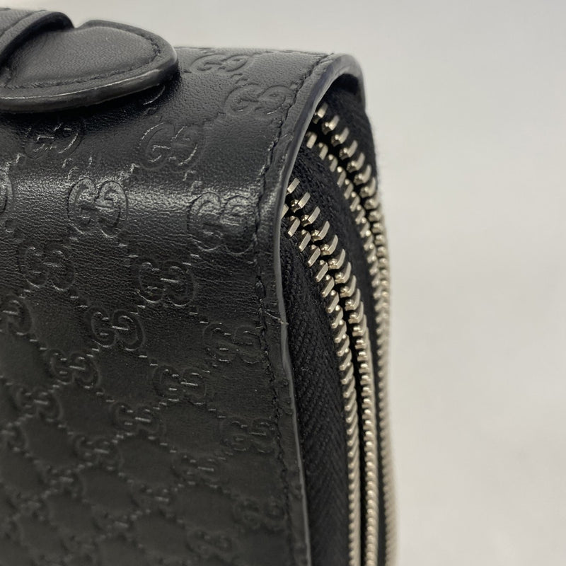 【6fa0448-k】グッチ 長財布 マイクログッチシマ 449246 レザー ブラック シルバー金具【中古】メンズ