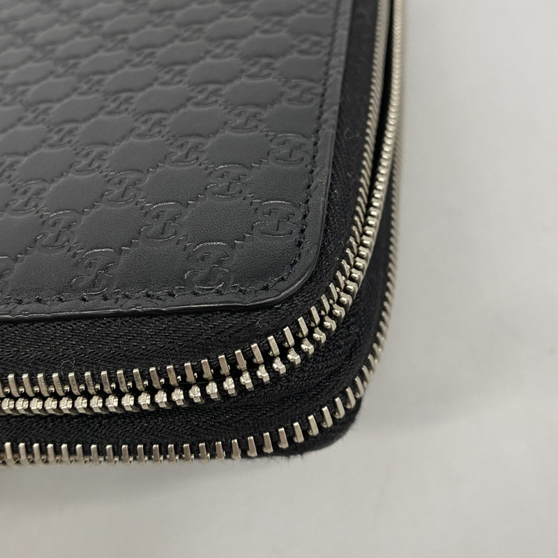 【6fa0448-k】グッチ 長財布 マイクログッチシマ 449246 レザー ブラック シルバー金具【中古】メンズ
