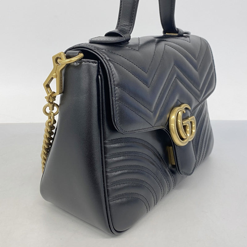 【6fa0451-k】グッチ ハンドバッグ GGマーモント 498110 レザー ブラック ゴールド金具 2wayバッグ【中古】レディース