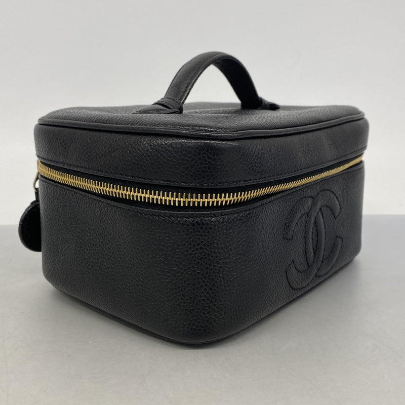 【6fa0452-k】シャネル バニティバッグ キャビアスキン ブラック ゴールド金具【中古】レディース