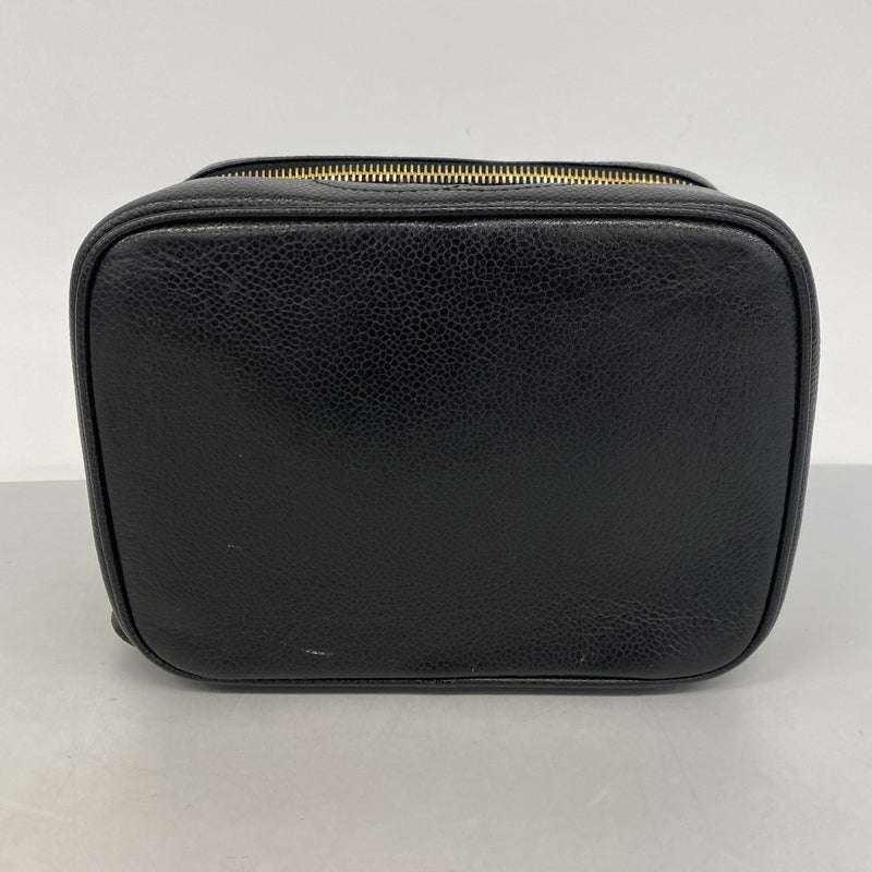 【6fa0452-k】シャネル バニティバッグ キャビアスキン ブラック ゴールド金具【中古】レディース