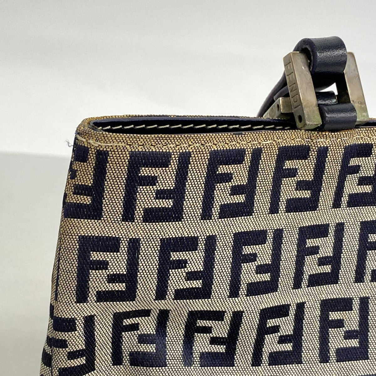 【6fa0462】フェンディ トートバッグ ズッキーノ ナイロンキャンバス ネイビー グレー シルバー金具【中古】レディース