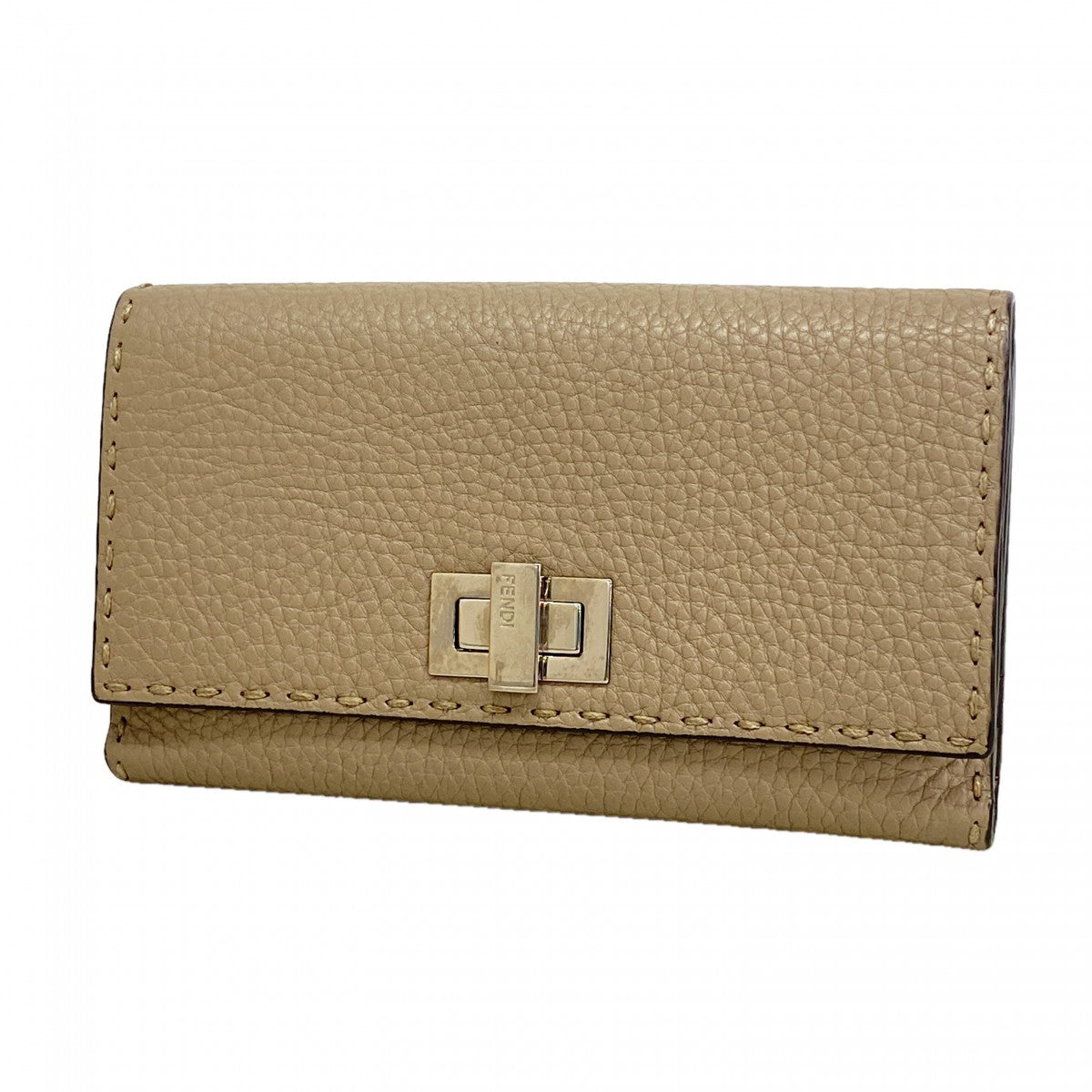 【6fa0463】フェンディ 長財布 セレリア ピーカブー レザー ベージュ シルバー金具【中古】レディース