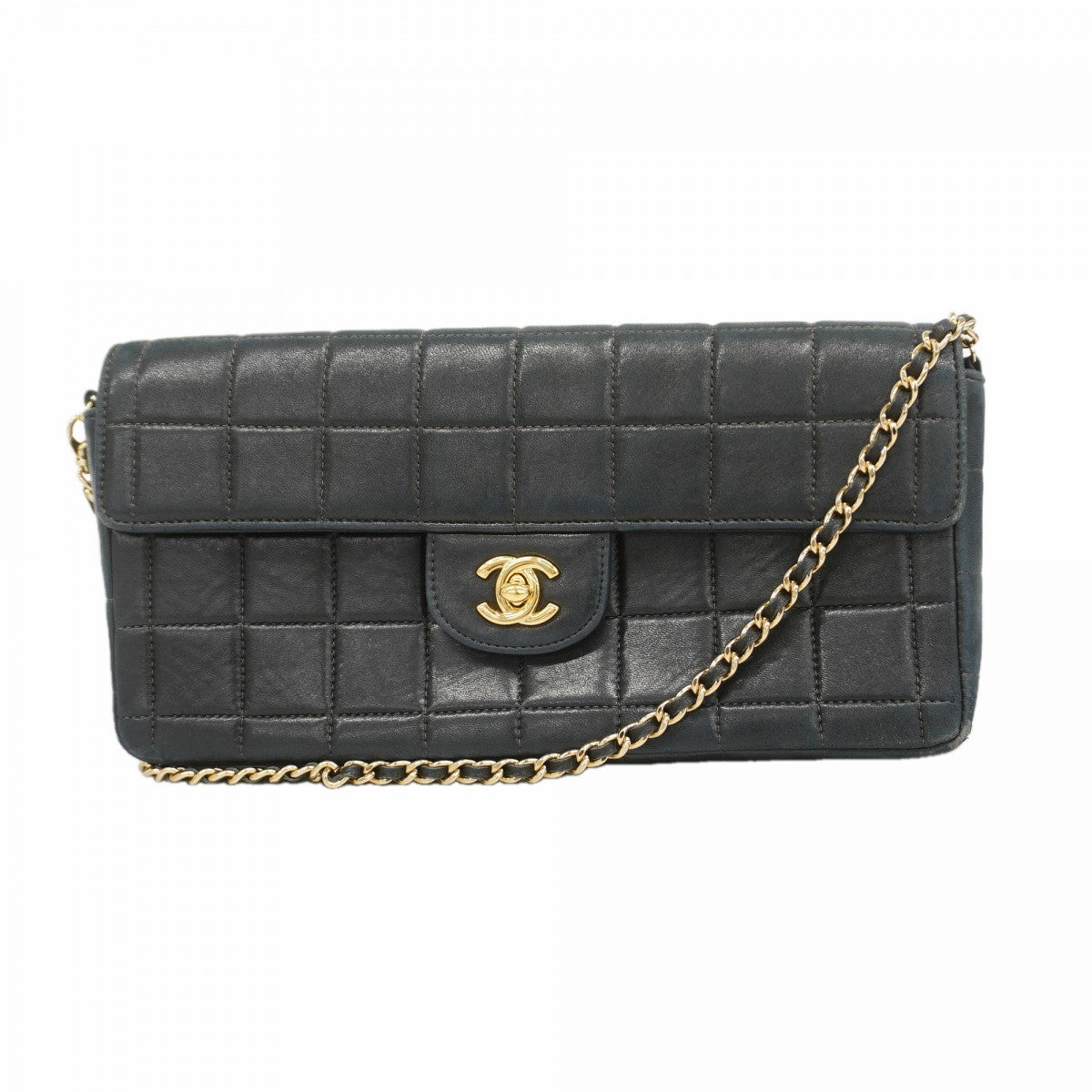 【6fa0474】シャネル ショルダーバッグ チョコバー チェーンショルダー ラムスキン ブラック ゴールド金具【中古】レディース
