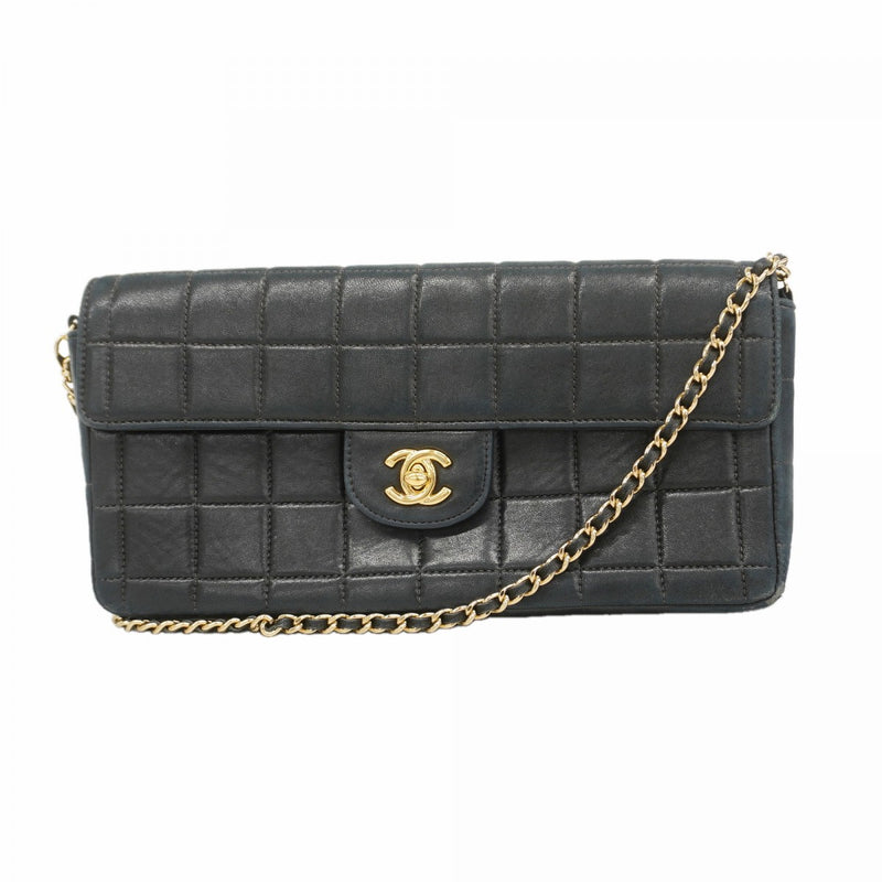 【6fa0474】シャネル ショルダーバッグ チョコバー チェーンショルダー ラムスキン ブラック ゴールド金具【中古】レディース