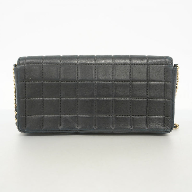 【6fa0474】シャネル ショルダーバッグ チョコバー チェーンショルダー ラムスキン ブラック ゴールド金具【中古】レディース