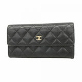 【6fa0475】シャネル 長財布 マトラッセ キャビアスキン ブラック ゴールド金具【中古】レディース