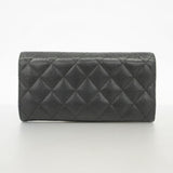 【6fa0475】シャネル 長財布 マトラッセ キャビアスキン ブラック ゴールド金具【中古】レディース