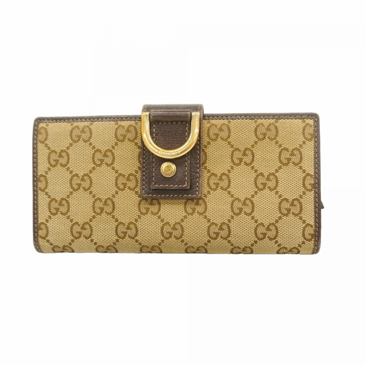 【6fa0490】グッチ 長財布 GGキャンバス/アビー 154256 キャンバス ブラウン ゴールド金具【中古】レディース