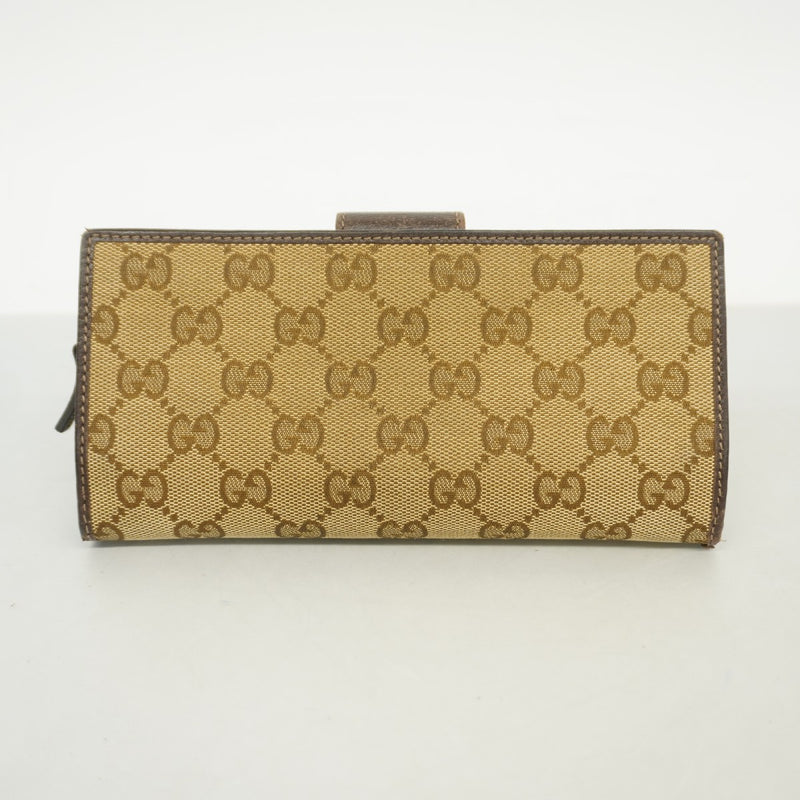 【6fa0490】グッチ 長財布 GGキャンバス/アビー 154256 キャンバス ブラウン ゴールド金具【中古】レディース