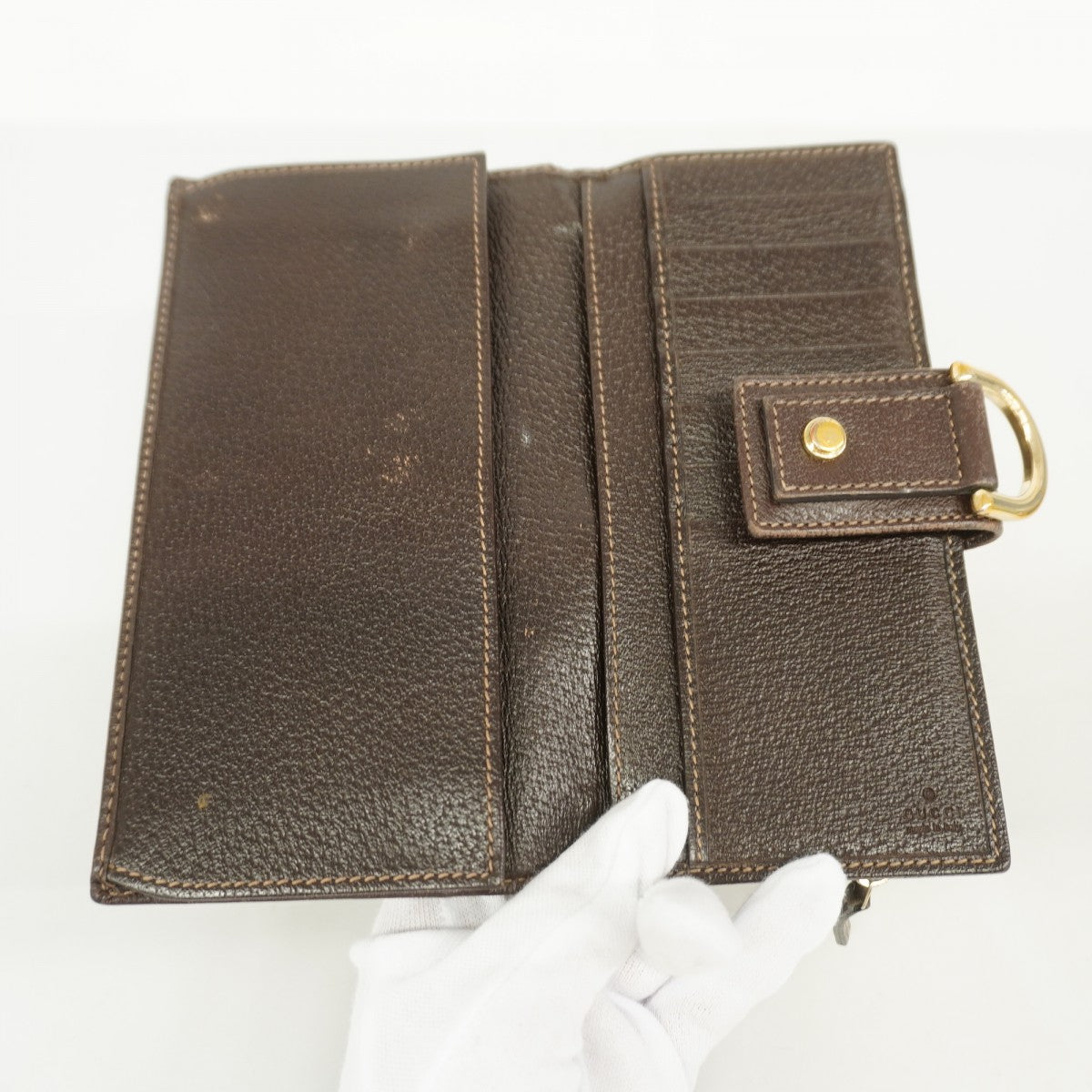 【6fa0490】グッチ 長財布 GGキャンバス/アビー 154256 キャンバス ブラウン ゴールド金具【中古】レディース