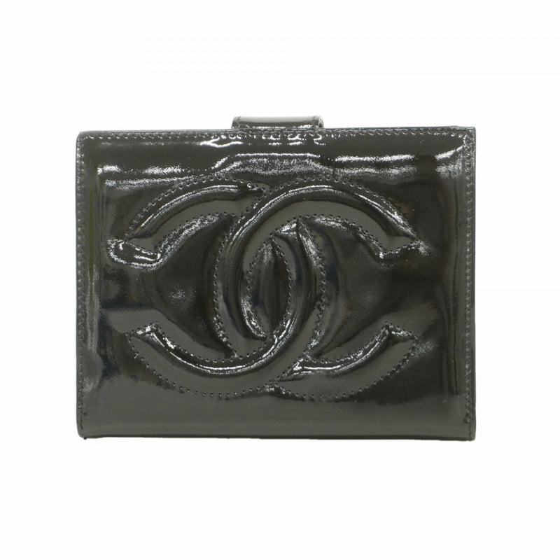 【6fa0495】シャネル 財布 パテントレザー ブラック ゴールド金具【中古】レディース