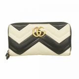 【6fa0497】グッチ 長財布 GGマーモント 443123 レザー ホワイト ブラック ゴールド金具【中古】レディース