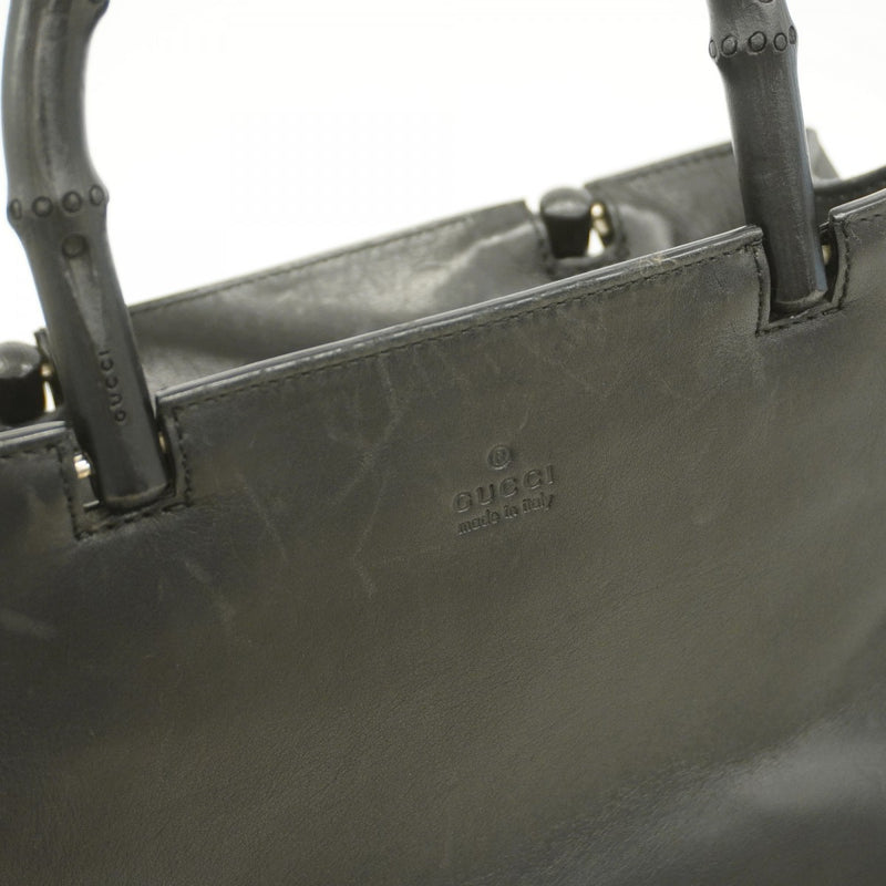 【6fa0498】グッチ ハンドバッグ バンブー 002 1061 レザー ブラック シルバー金具【中古】レディース