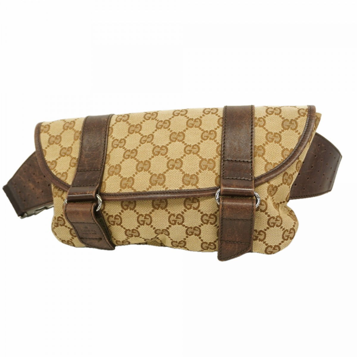 【6fa0499】グッチ ウエストバッグ GGキャンバス 145851 キャンバス ブラウン シルバー金具【中古】メンズ
