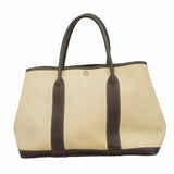 【6fa0500】エルメス トートバッグ ガーデンパーティMM トワルアッシュ ブラウン シルバー金具 □F刻印【中古】レディース