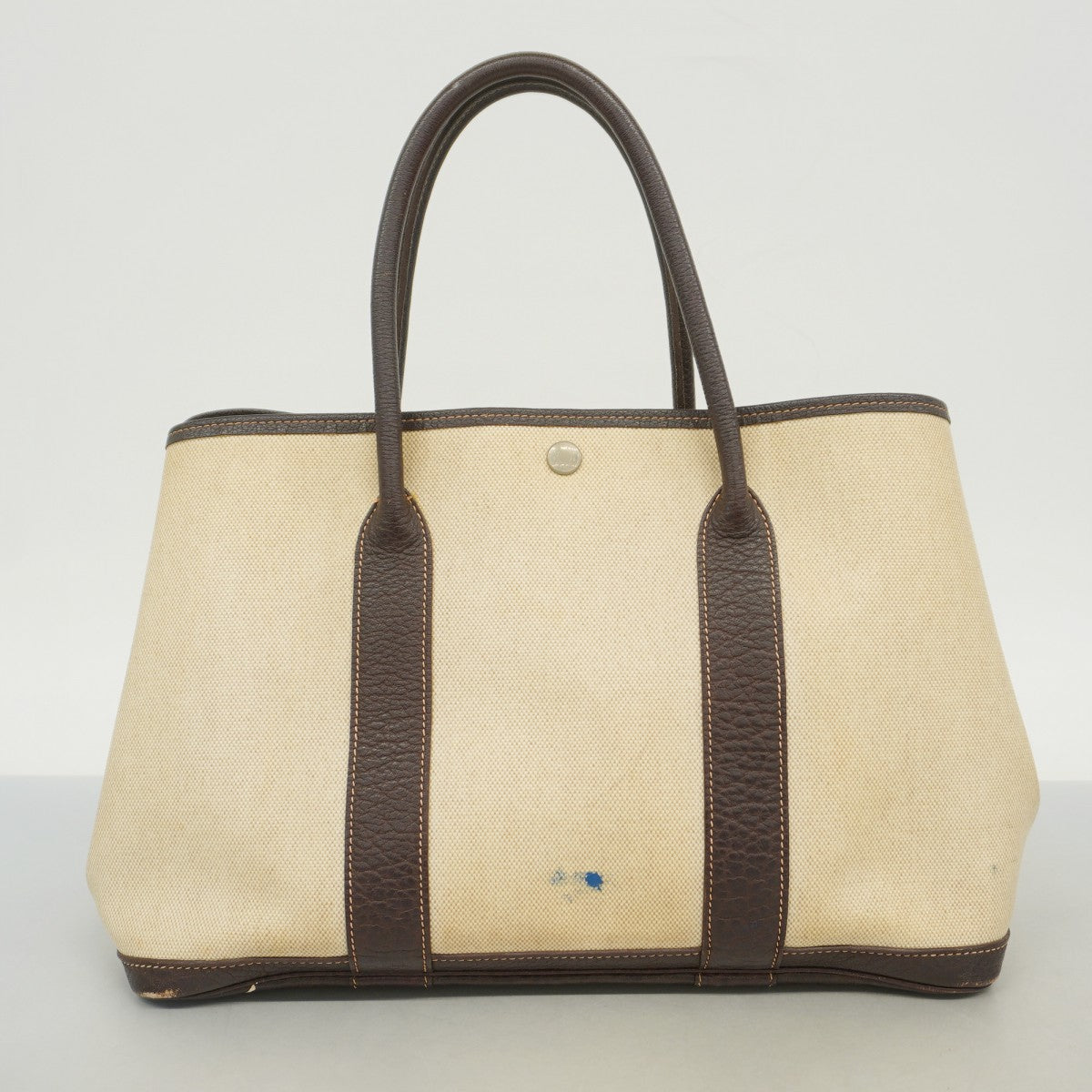【6fa0500】エルメス トートバッグ ガーデンパーティMM トワルアッシュ ブラウン シルバー金具 □F刻印【中古】レディース