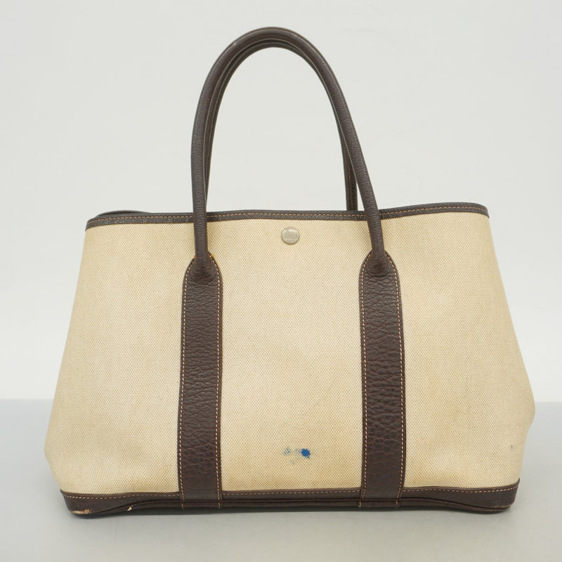 【6fa0500】エルメス トートバッグ ガーデンパーティMM トワルアッシュ ブラウン シルバー金具 □F刻印【中古】レディース
