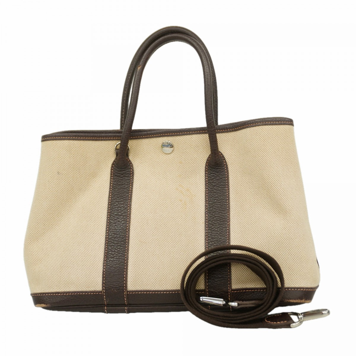 【6fa0501】エルメス トートバッグ ガーデンパーティTPM トワルアッシュ ブラウン シルバー金具 □I刻印 2wayバッグ【中古】レディース