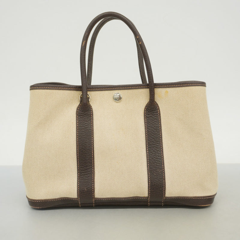 【6fa0501】エルメス トートバッグ ガーデンパーティTPM トワルアッシュ ブラウン シルバー金具 □I刻印 2wayバッグ【中古】レディース