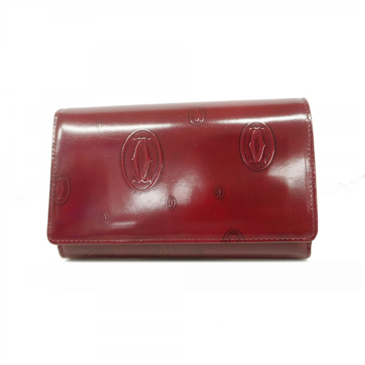 【6fa0502】カルティエ 財布 ハッピーバースデー レザー ボルドー シルバー金具【中古】レディース
