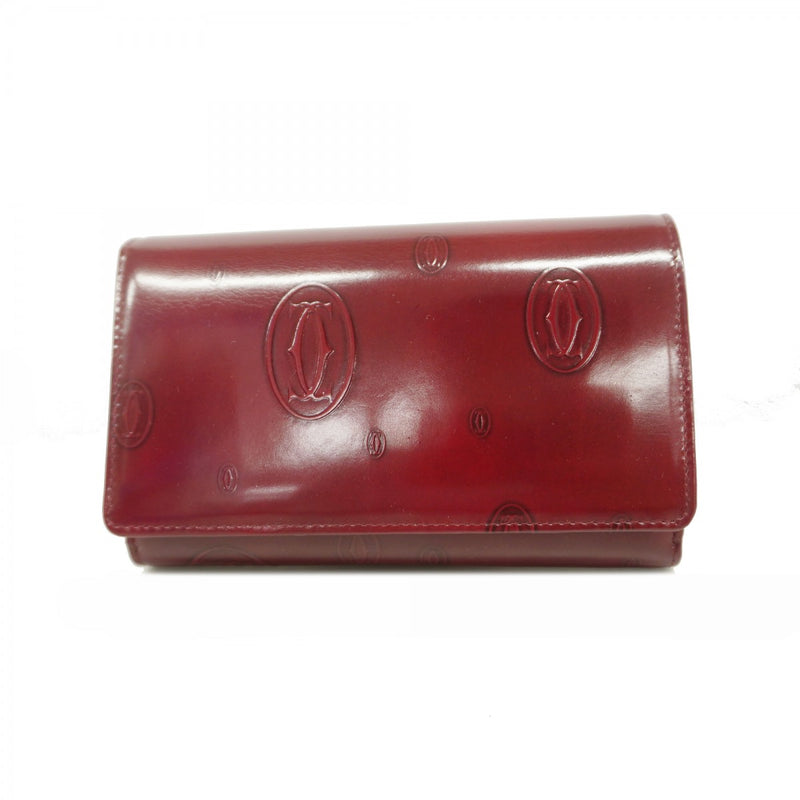 【6fa0502】カルティエ 財布 ハッピーバースデー レザー ボルドー シルバー金具【中古】レディース