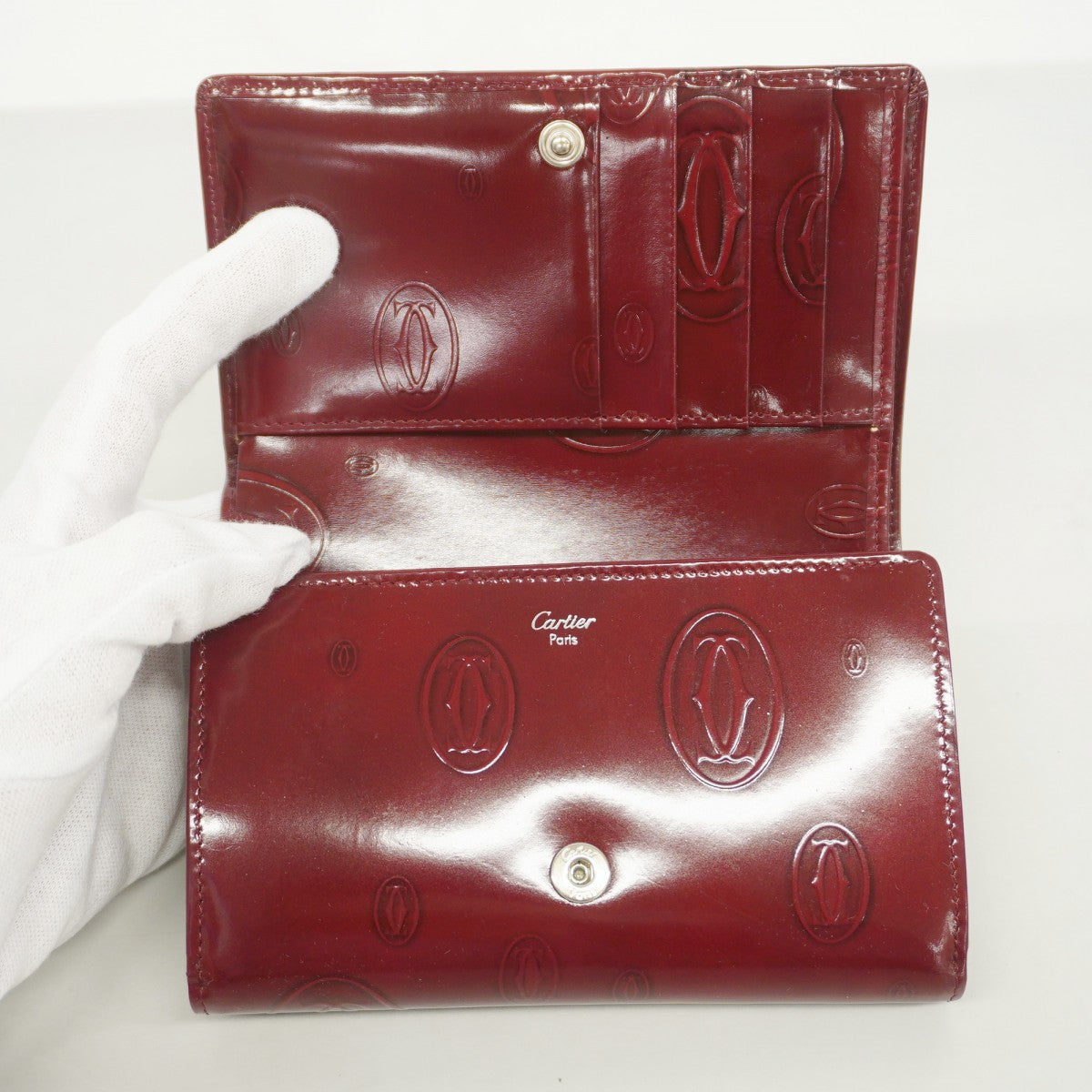 【6fa0502】カルティエ 財布 ハッピーバースデー レザー ボルドー シルバー金具【中古】レディース