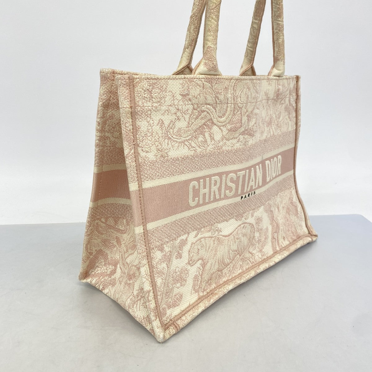 【6fa0511】クリスチャンディオール トートバッグ ブックトート キャンバス ピンク ホワイト【中古】レディース