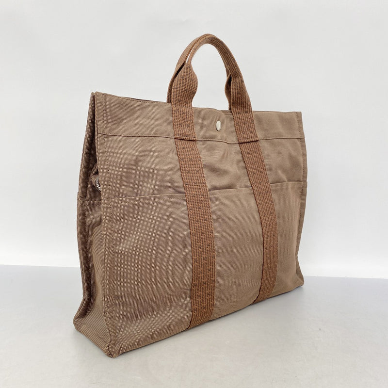 【6fa0521-k】エルメス トートバッグ エールラインMM キャンバス ブラウン シルバー金具【中古】メンズ レディース ユニセックス