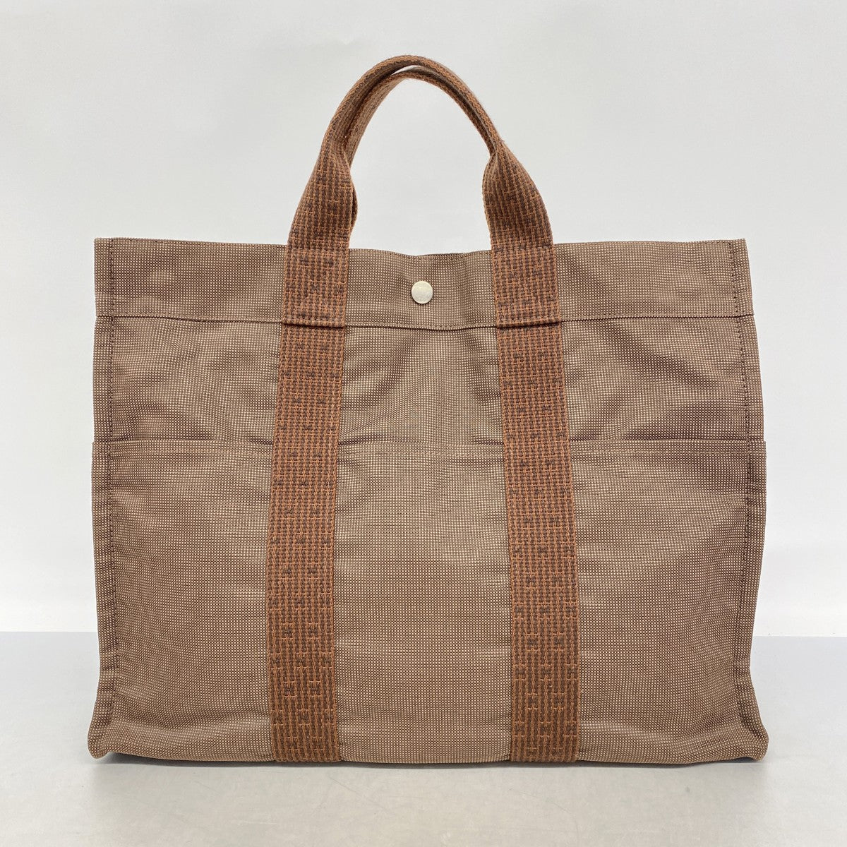【6fa0521-k】エルメス トートバッグ エールラインMM キャンバス ブラウン シルバー金具【中古】メンズ レディース ユニセックス