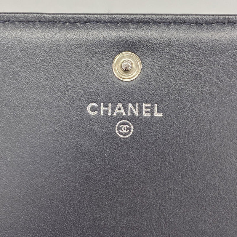 【6fa0528-k】シャネル 長財布 ドーヴィル デニム ブラック オレンジ シルバー金具【中古】レディース