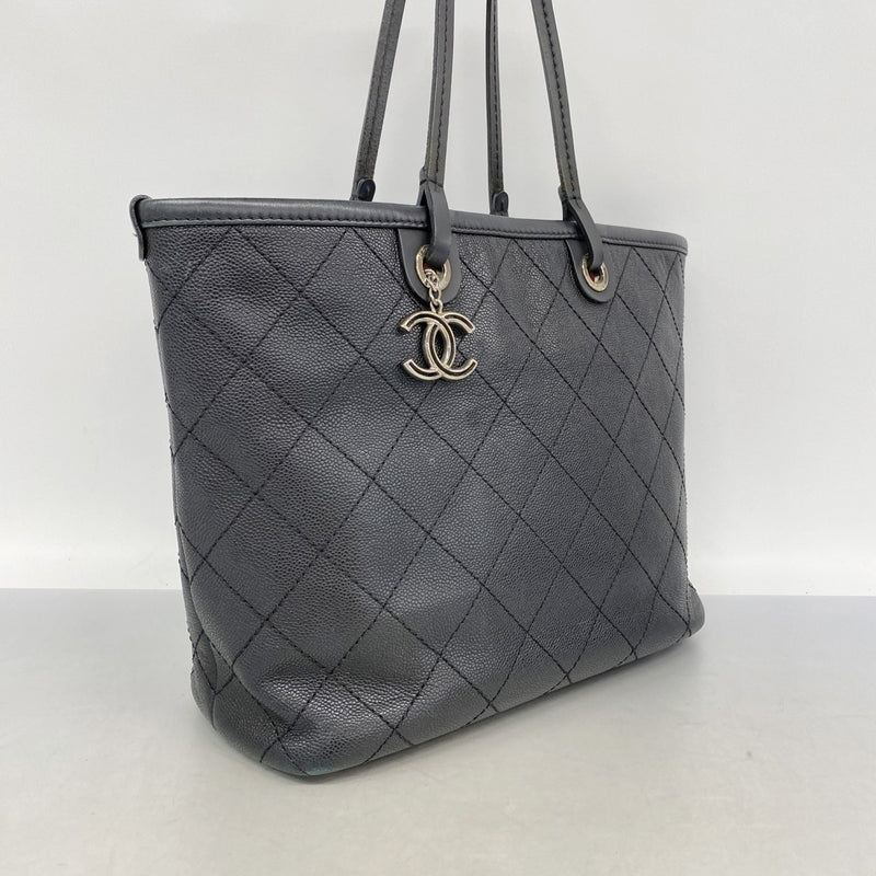【6fa0529-k】シャネル トートバッグ キャビアスキン ブラック シルバー金具【中古】レディース