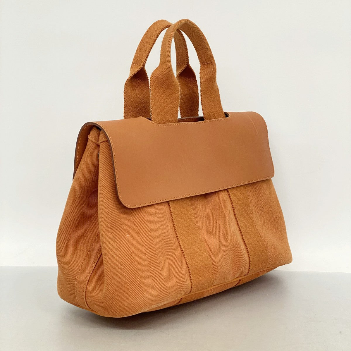 【6fa0530-k】エルメス ハンドバッグ ヴァルパライソPM トワルシェブロン オレンジ シルバー金具【中古】レディース