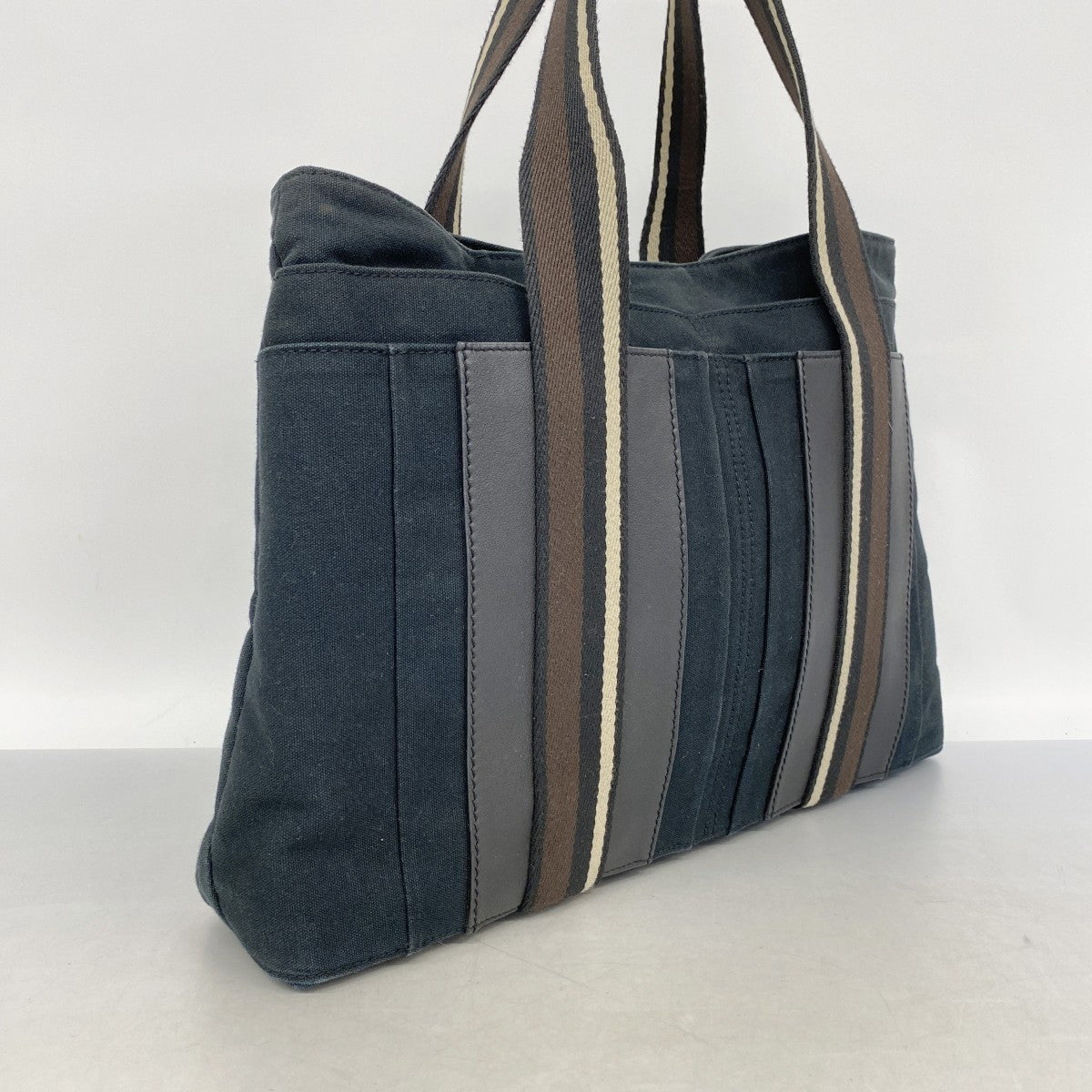 【6fa0531-k】エルメス トートバッグ トロカホリゾンタルMM キャンバス ブラック シルバー金具【中古】メンズ レディース ユニセックス