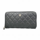 【6fa0548】シャネル 長財布 マトラッセ ラムスキン ブラック シルバー金具【中古】レディース