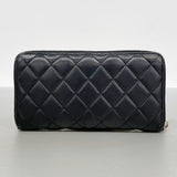 【6fa0548】シャネル 長財布 マトラッセ ラムスキン ブラック シルバー金具【中古】レディース