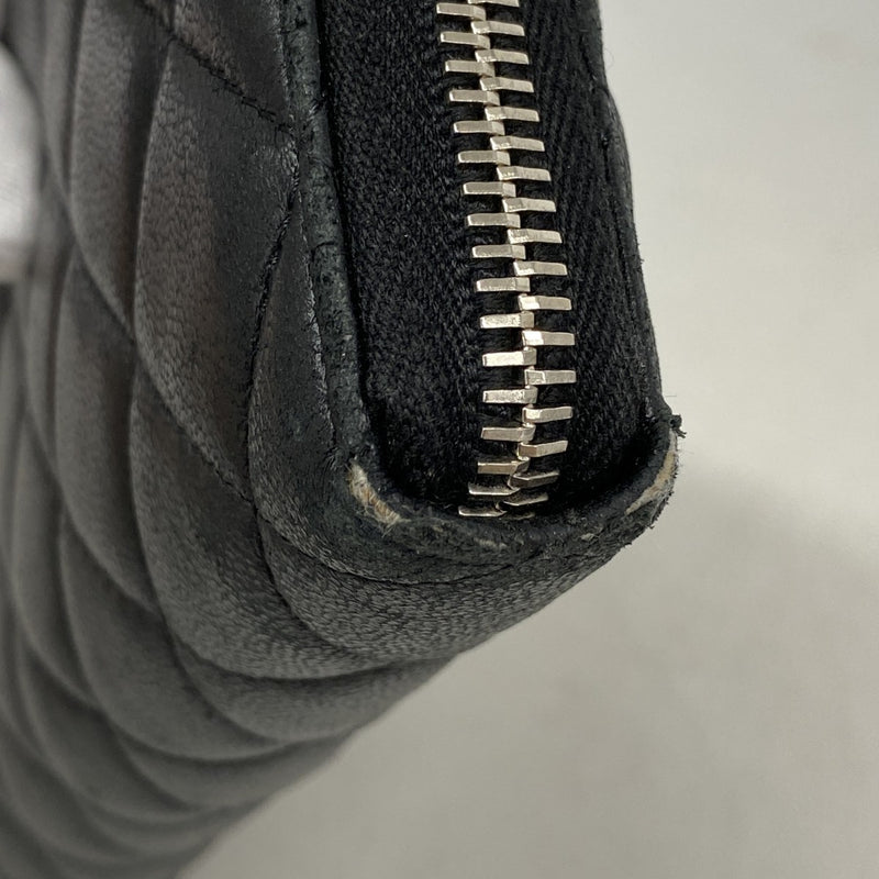 【6fa0548】シャネル 長財布 マトラッセ ラムスキン ブラック シルバー金具【中古】レディース